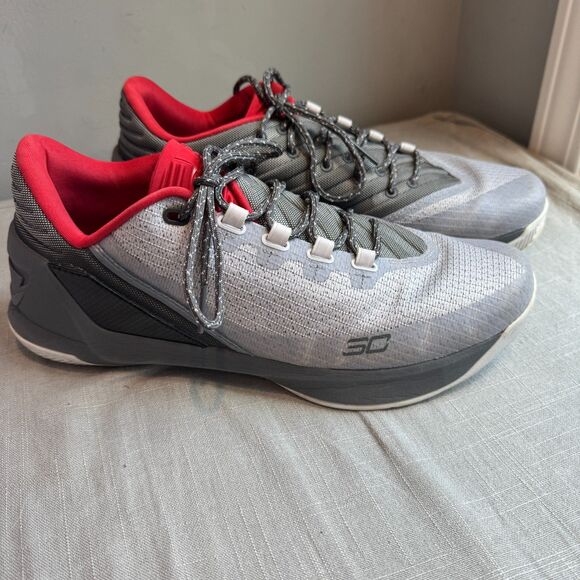 Under Armour Steph Curry 3 Basketball Shoes Red Grey White SZ 12 - Good Cond. - Picture 2 of 8